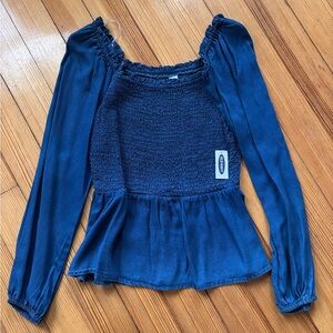 3/$20 Old Navy Blue Puff Sleeve Smocked Peplum Blouse